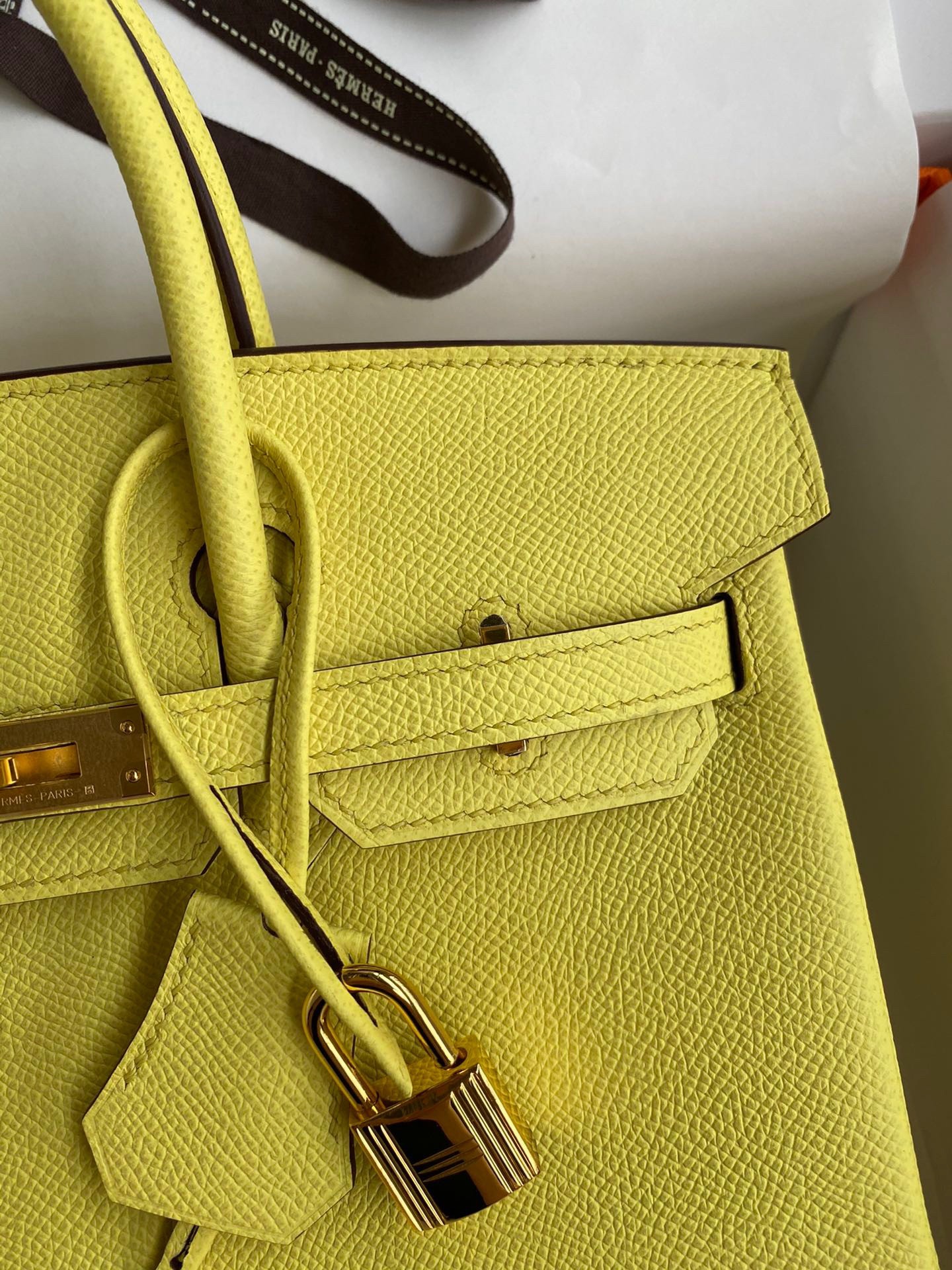 Hermes Birkin 25 Retourne Handmade Bag In Lime Epsom Calfskin