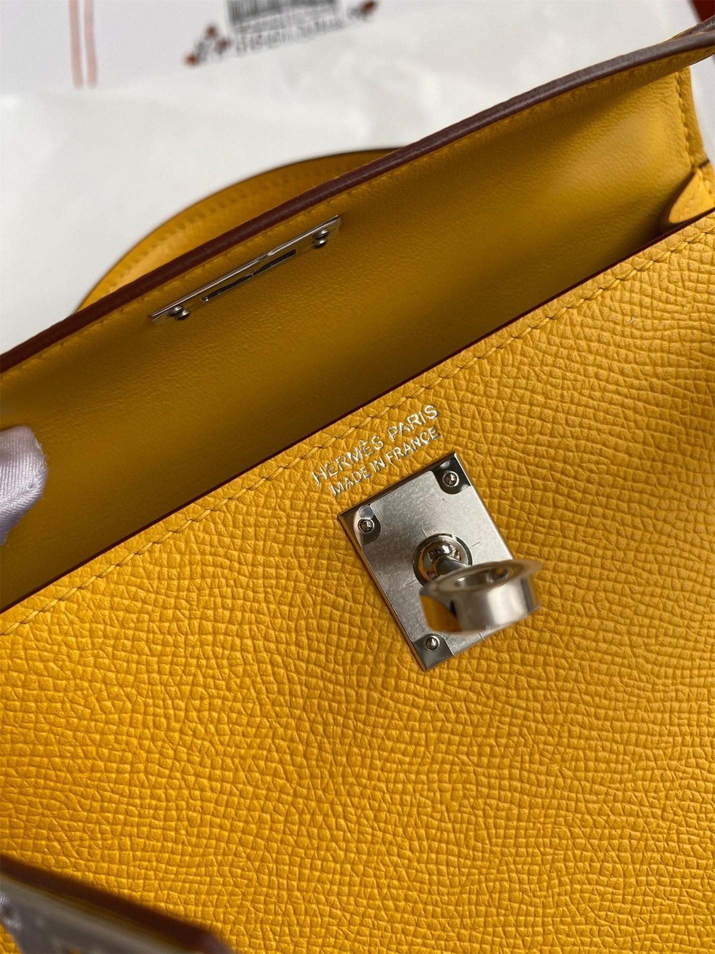 Hermes Kelly Mini II Sellier Handmade Bag In Jaune Ambre Epsom Calfskin