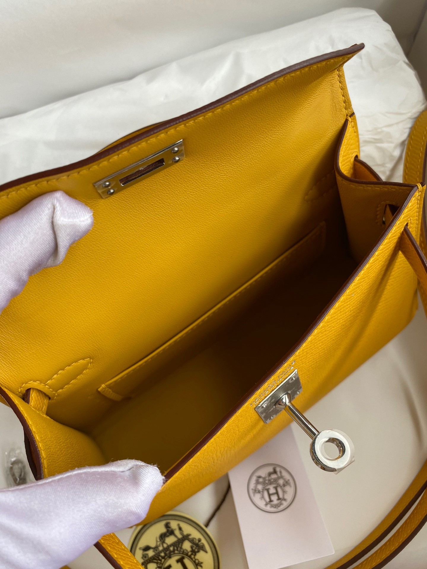 Hermes Kelly Mini II Sellier Handmade Bag In Jaune Ambre Epsom Calfskin