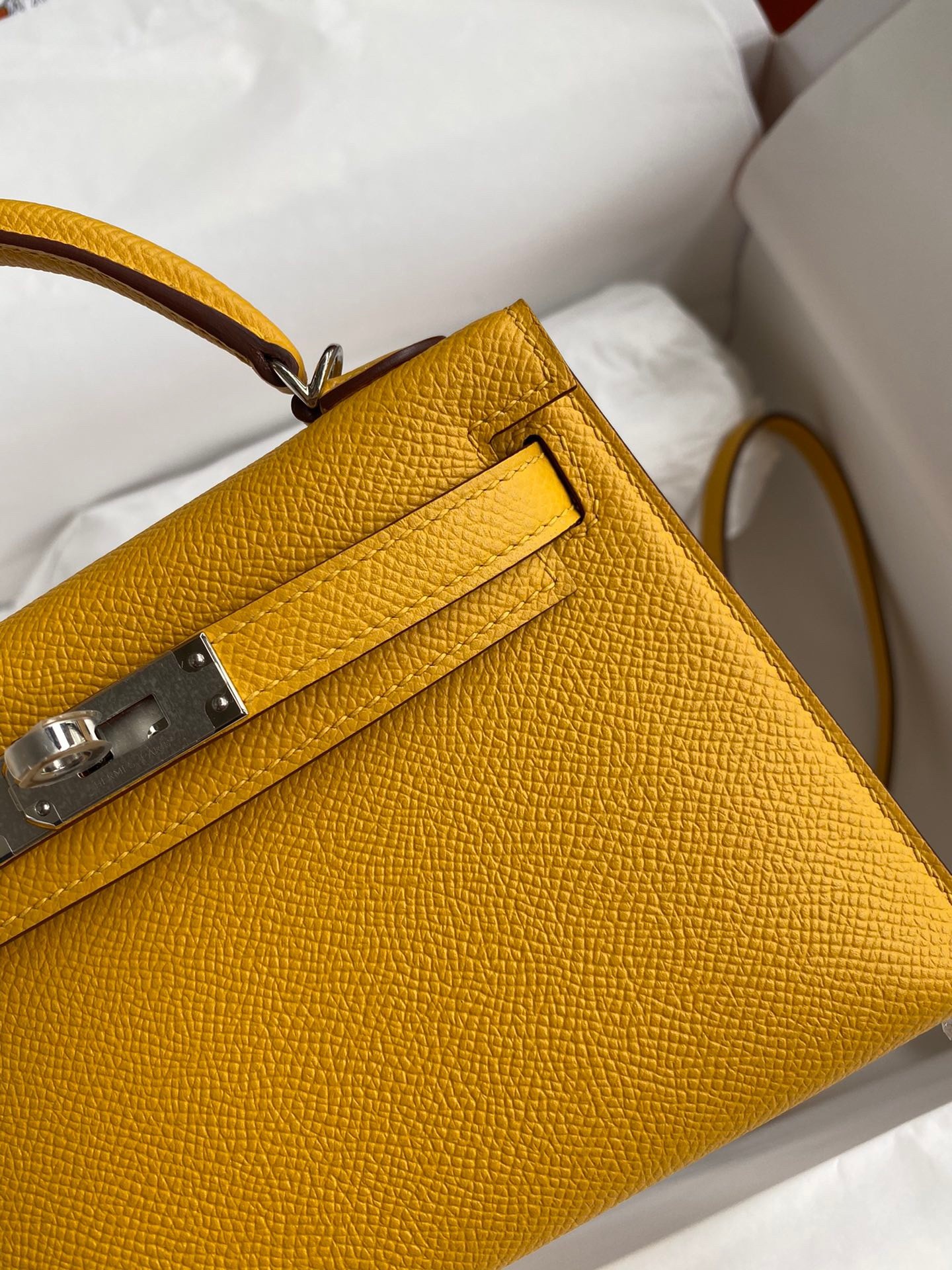 Hermes Kelly Mini II Sellier Handmade Bag In Jaune Ambre Epsom Calfskin