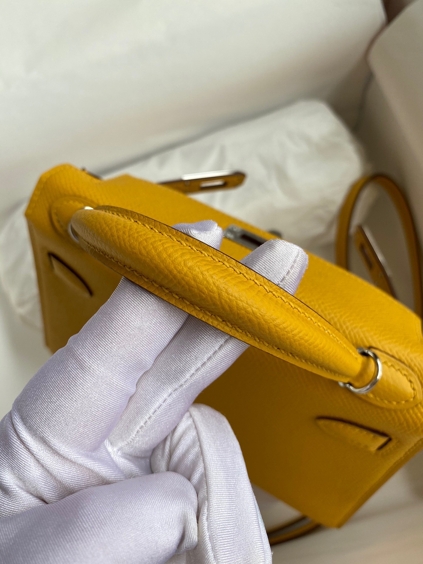 Hermes Kelly Mini II Sellier Handmade Bag In Jaune Ambre Epsom Calfskin