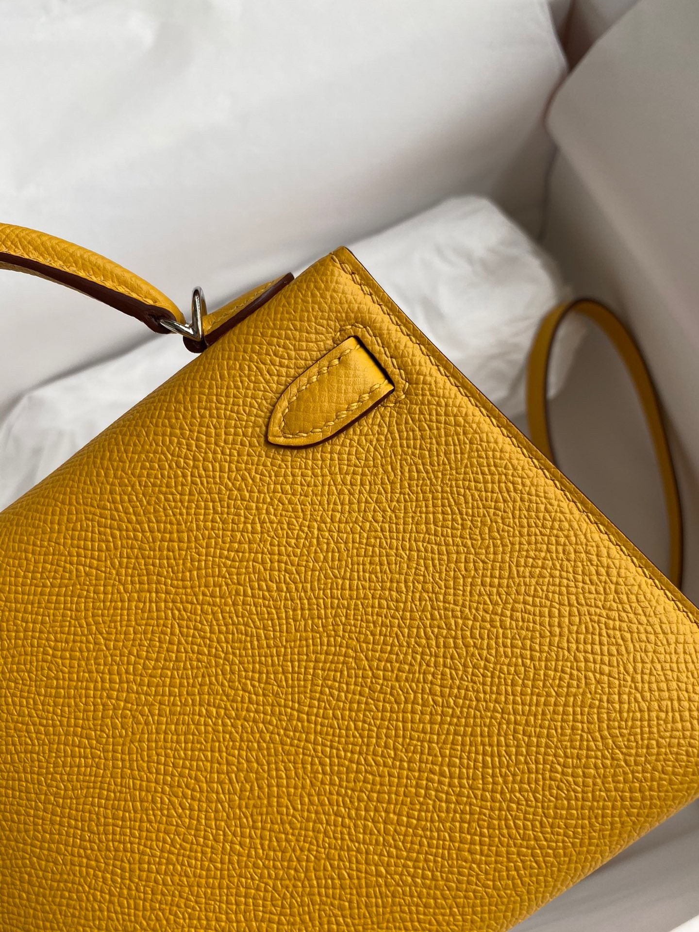 Hermes Kelly Mini II Sellier Handmade Bag In Jaune Ambre Epsom Calfskin