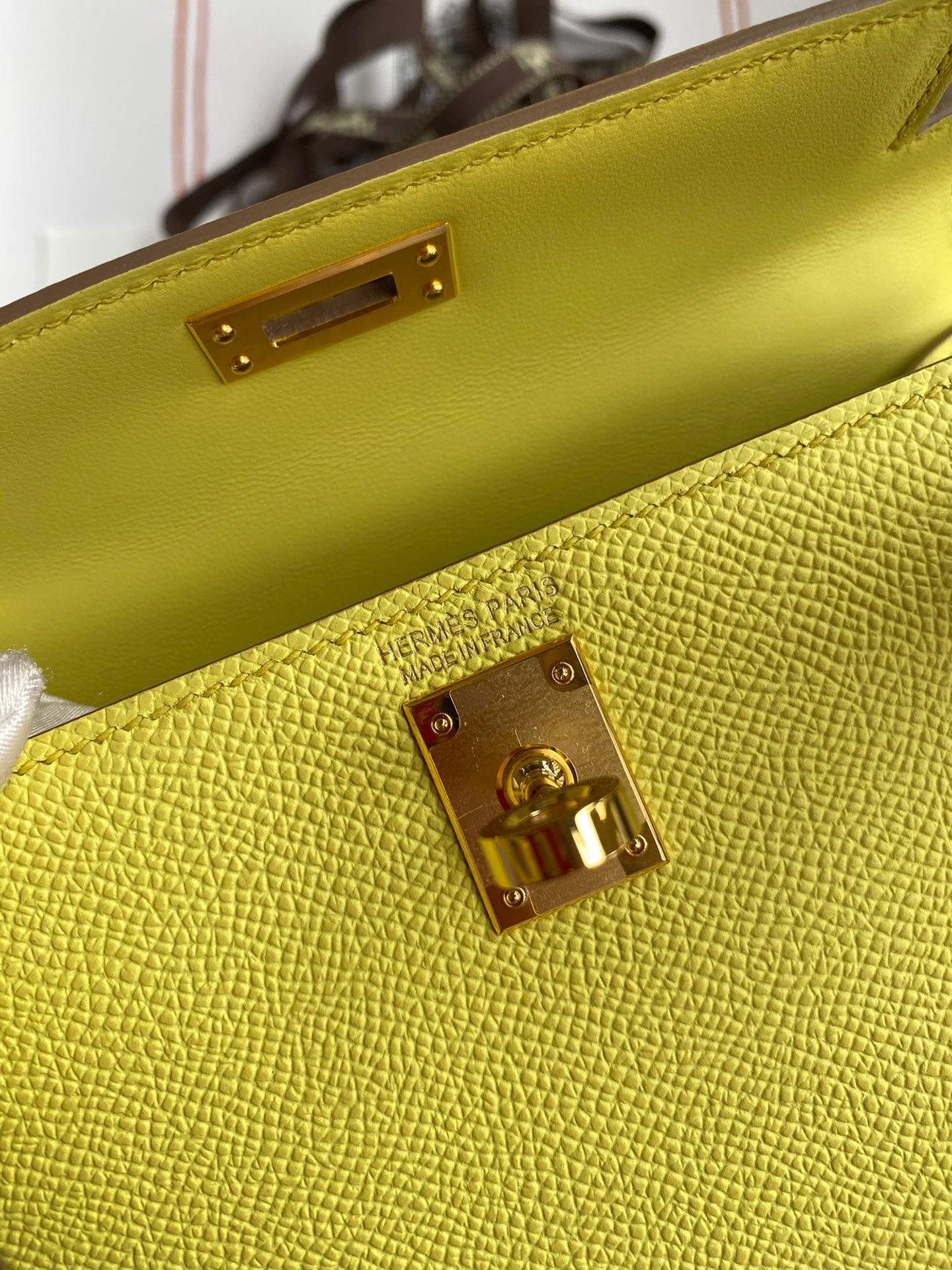 Hermes Kelly Mini II Sellier Handmade Bag In Lime Epsom Calfskin