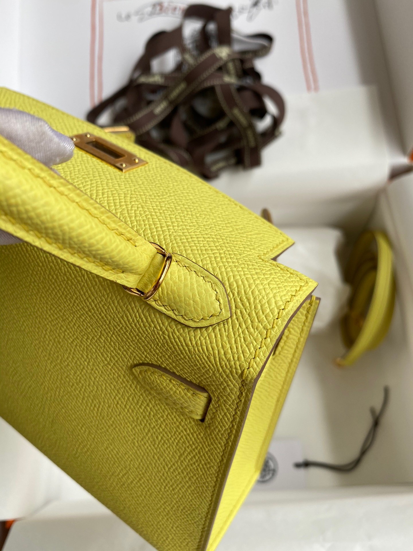 Hermes Kelly Mini II Sellier Handmade Bag In Lime Epsom Calfskin