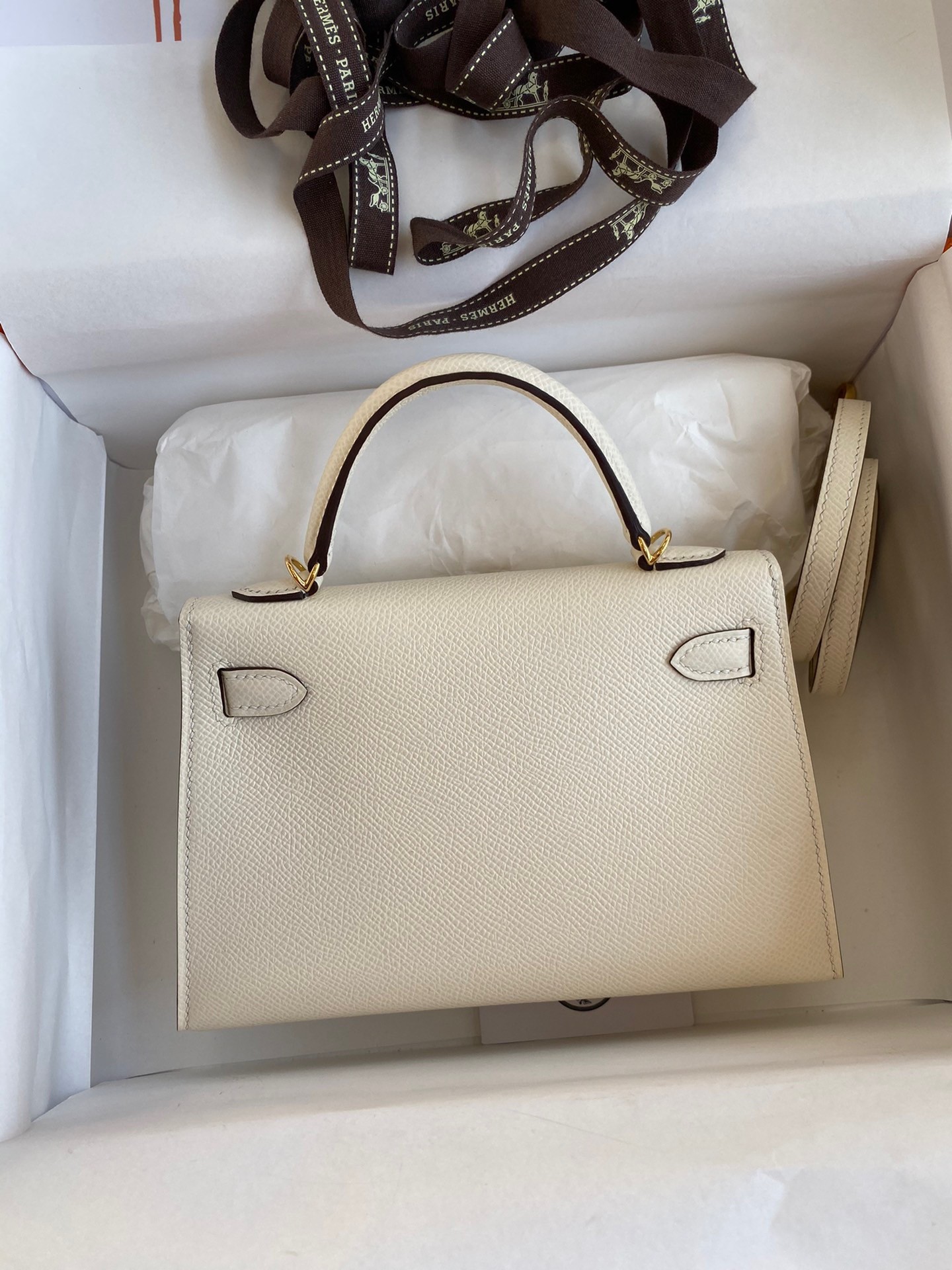 Hermes Kelly Mini II Sellier Handmade Bag In Nata Epsom Calfskin