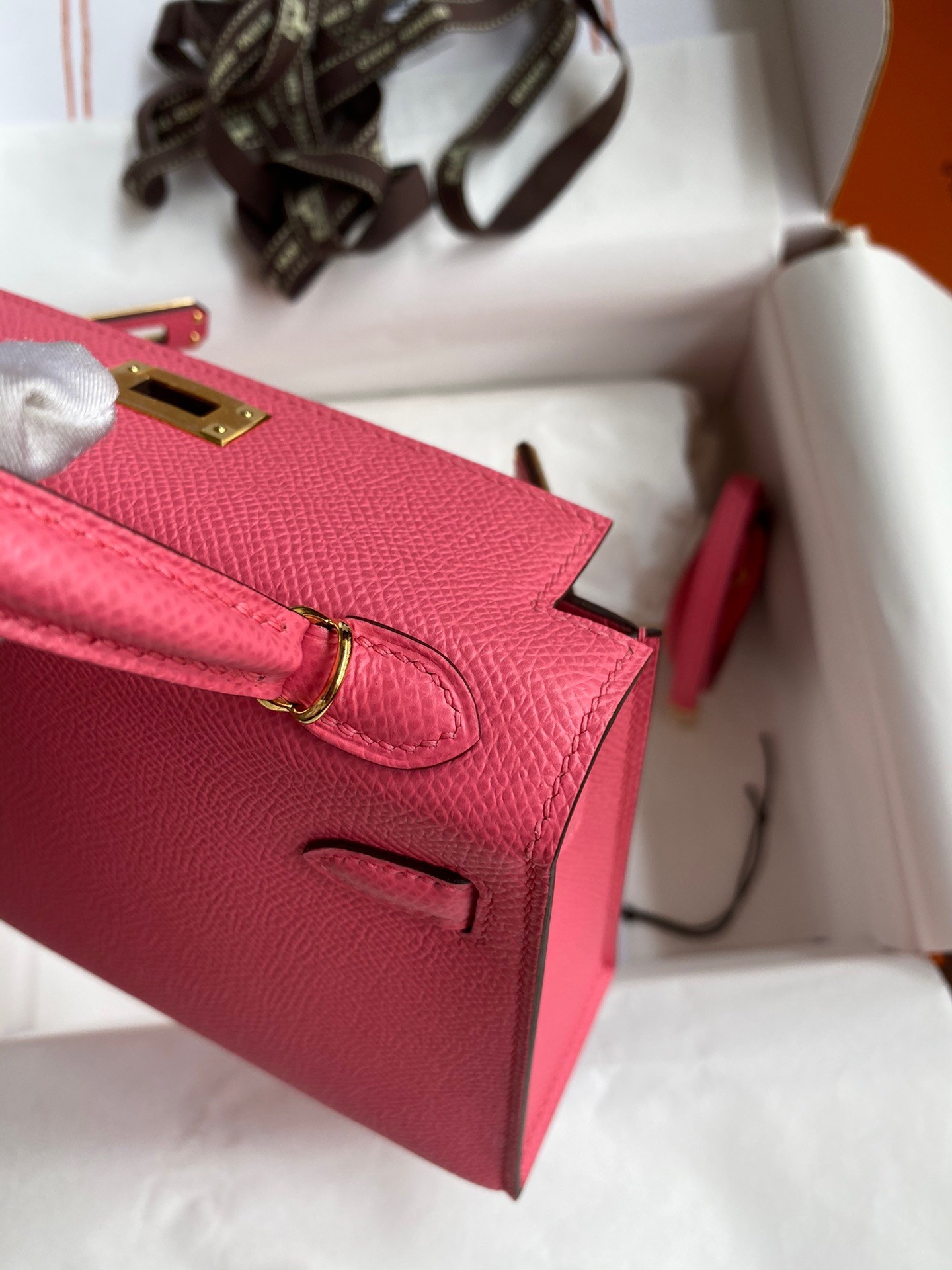 Hermes Kelly Mini II Sellier Handmade Bag In Rose Azalee Epsom Calfskin