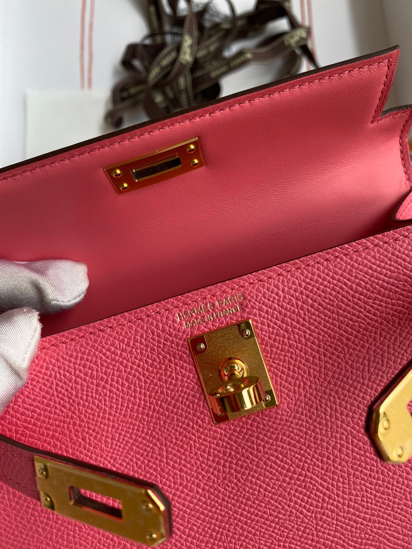 Hermes Kelly Mini II Sellier Handmade Bag In Rose Azalee Epsom Calfskin