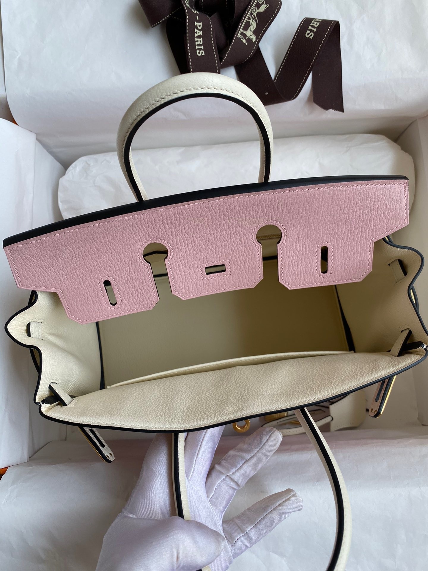 Hermes HSS Birkin 25 Bicolor Bag in Pink and Craie Chevre Mysore Leather