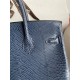 Hermes Birkin 25 Retourne Handmade Bag In Blue Saphir Lizard Leather