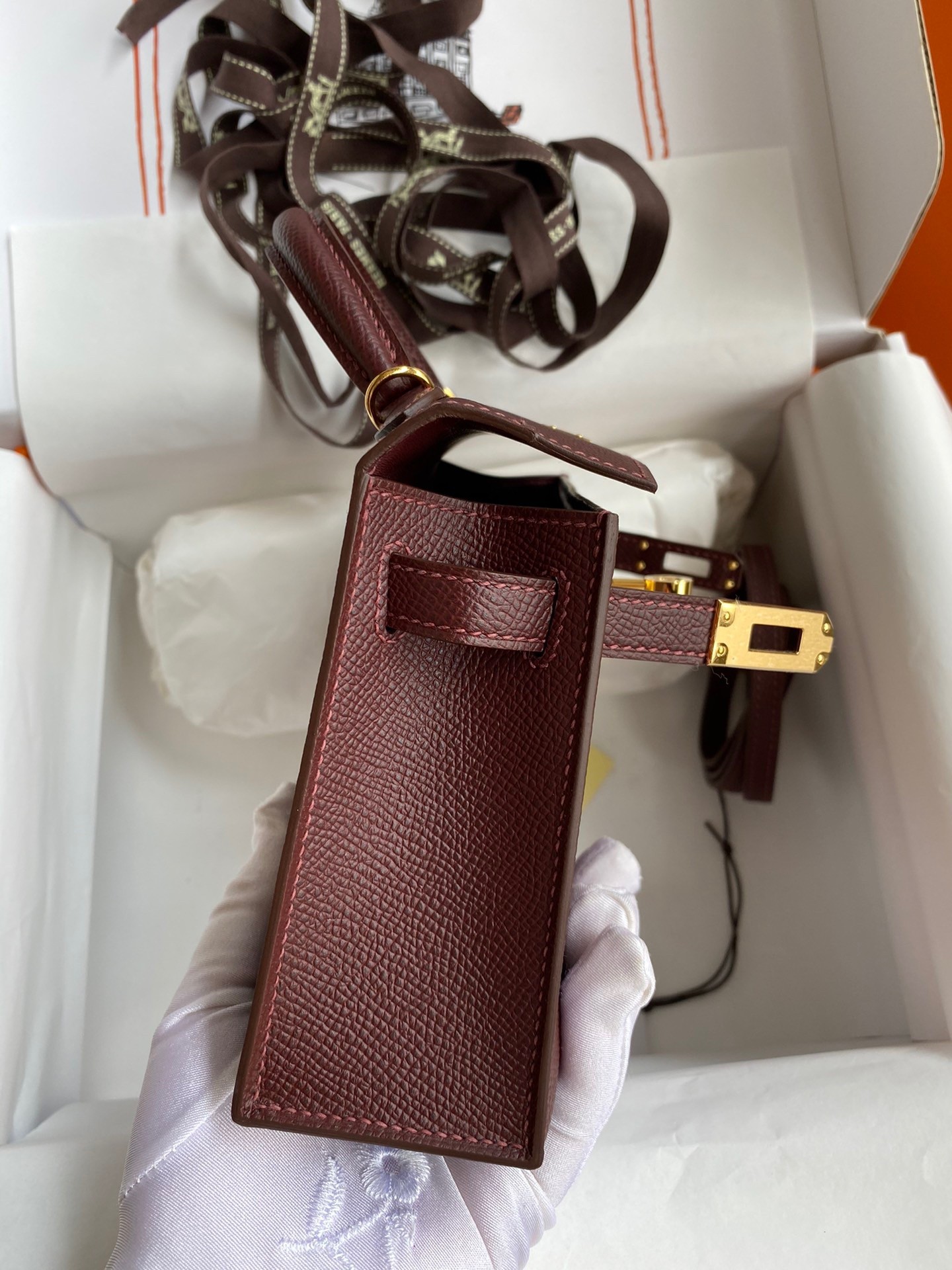 Hermes Kelly Mini II Sellier Handmade Bag In Bordeaux Epsom Calfskin