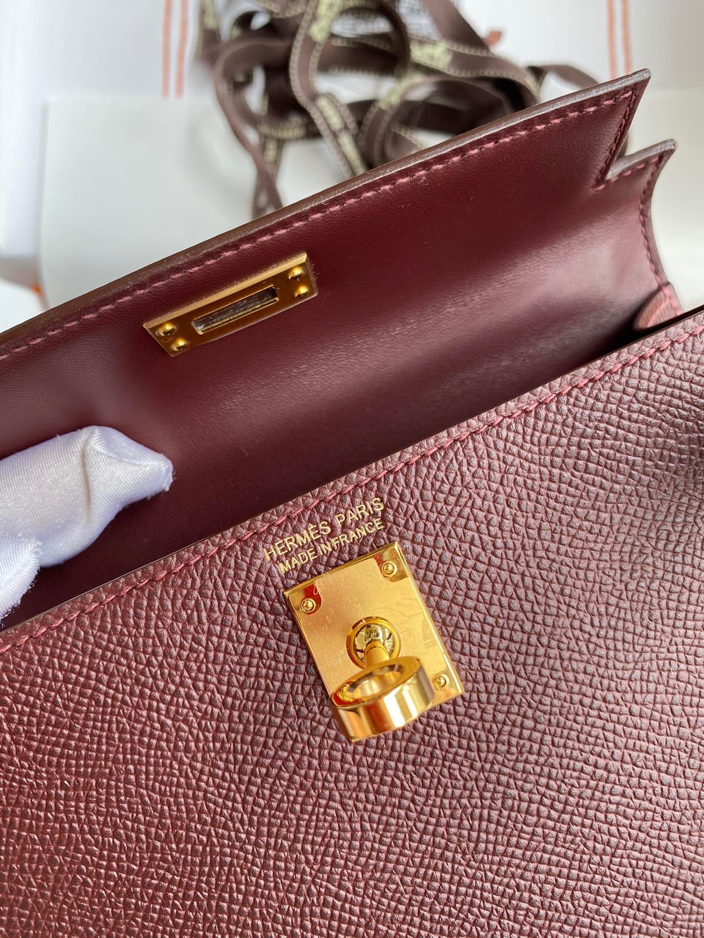 Hermes Kelly Mini II Sellier Handmade Bag In Bordeaux Epsom Calfskin