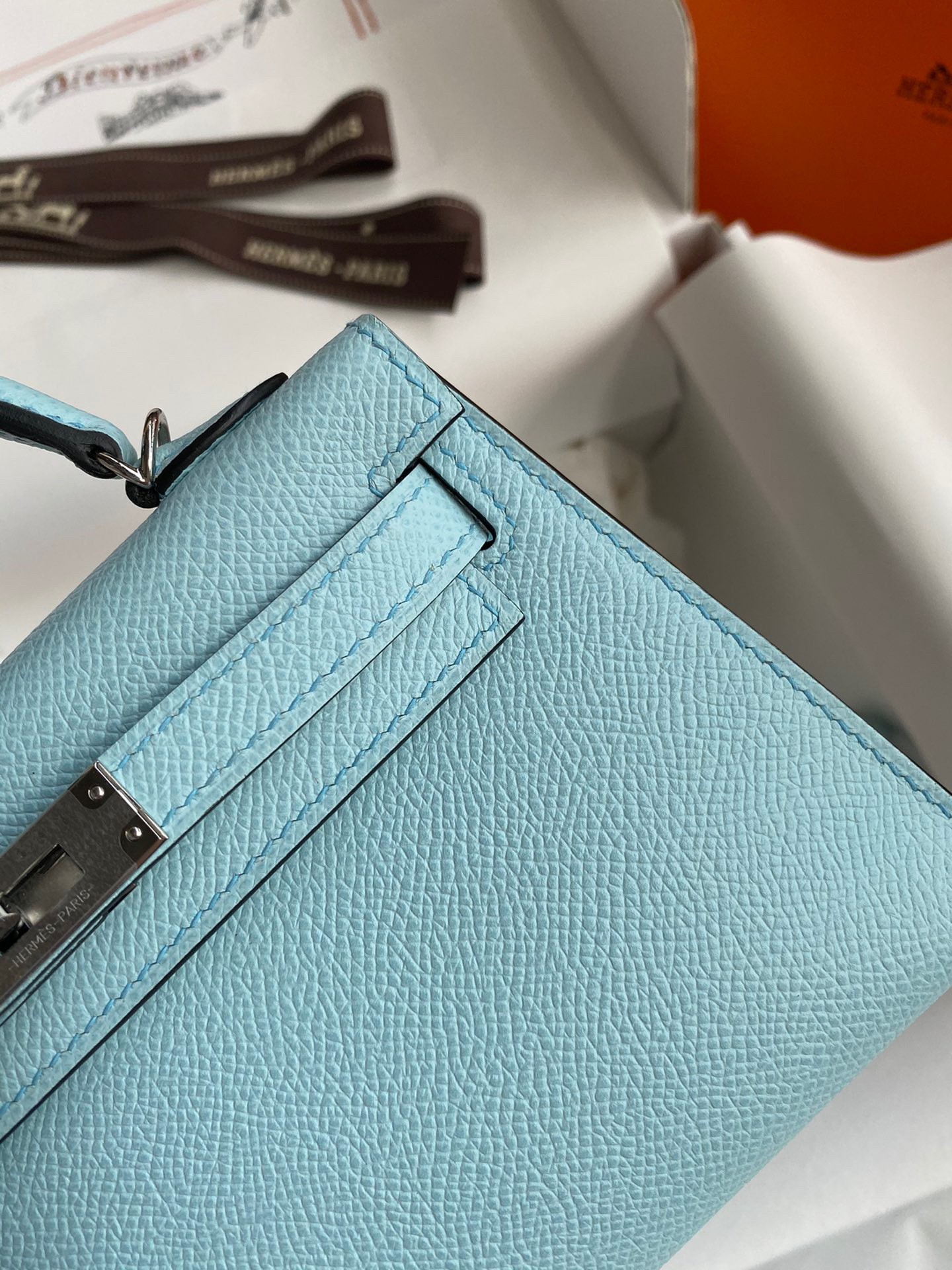 Hermes Kelly Mini II Sellier Handmade Bag In Blue Zephyr Epsom Calfskin