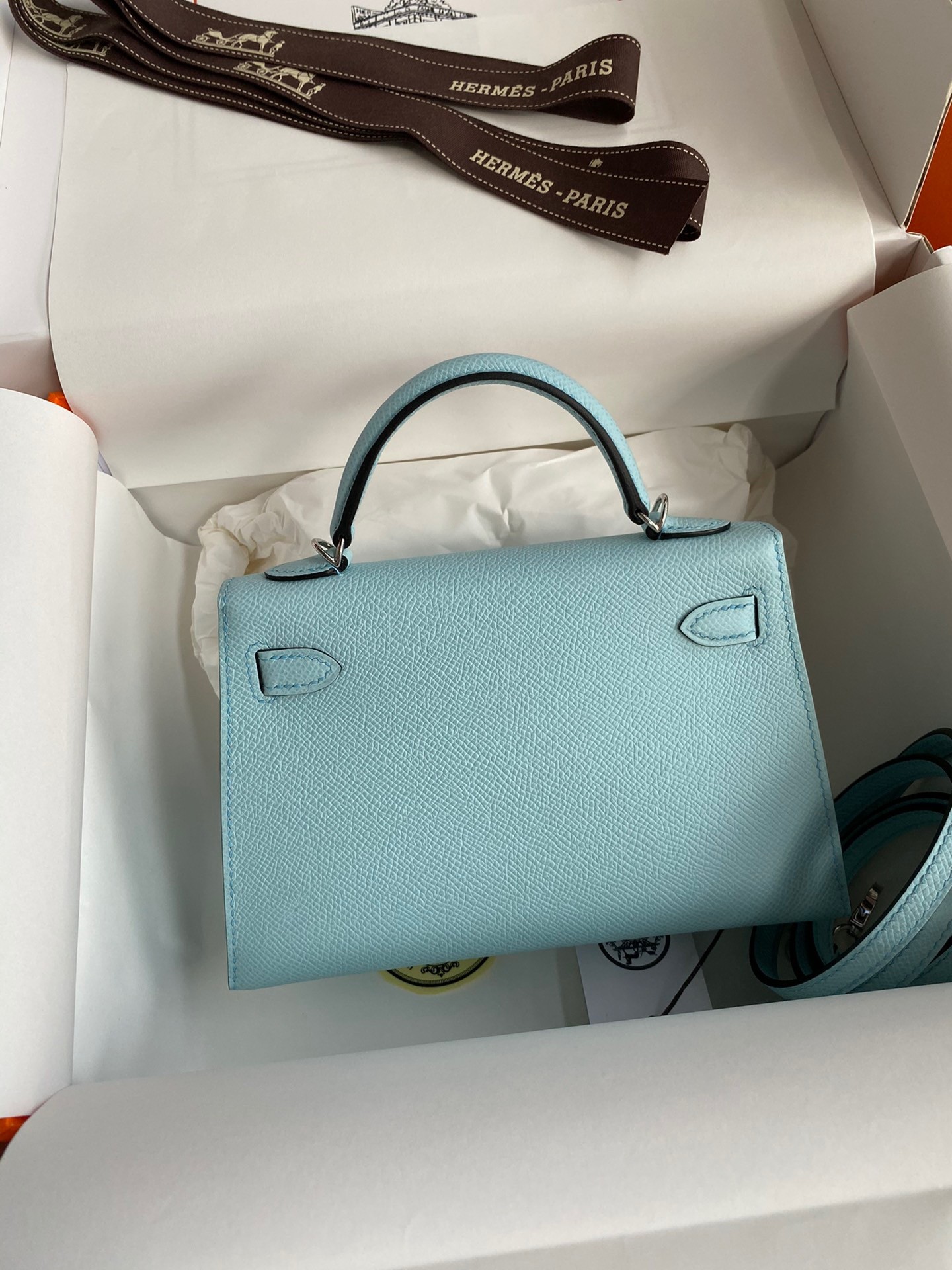 Hermes Kelly Mini II Sellier Handmade Bag In Blue Zephyr Epsom Calfskin