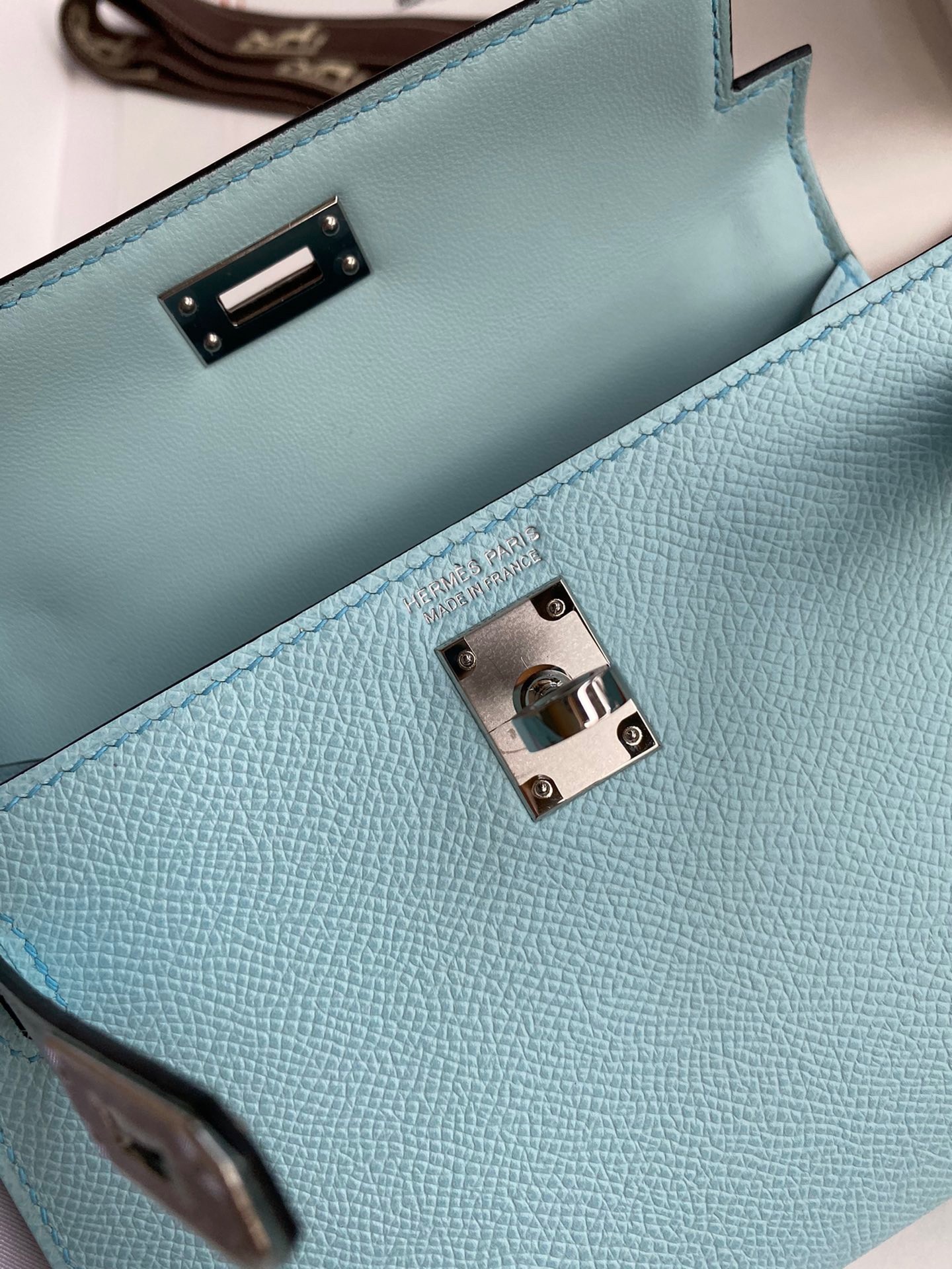 Hermes Kelly Mini II Sellier Handmade Bag In Blue Zephyr Epsom Calfskin