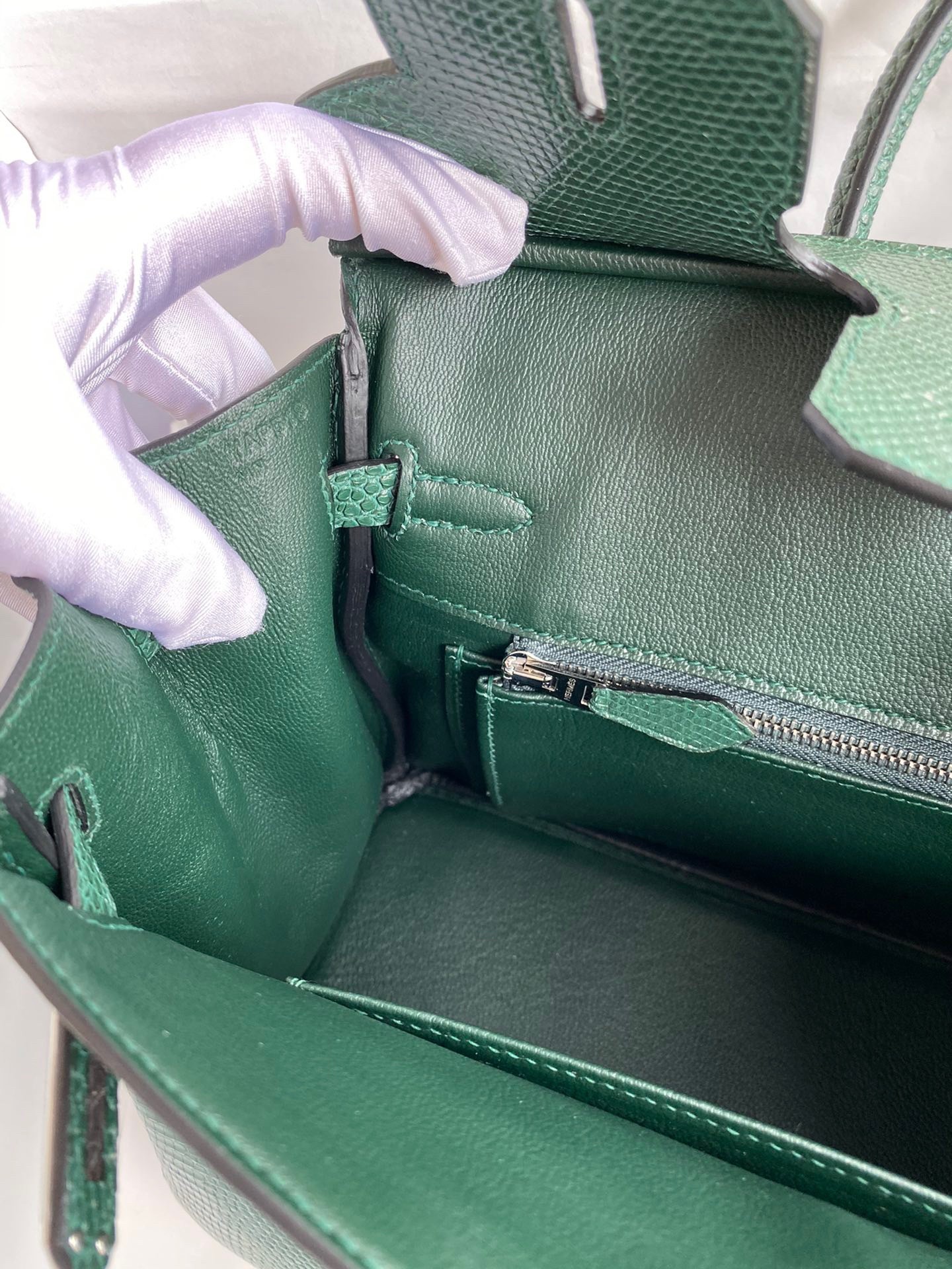 Hermes Birkin 25 Retourne Handmade Bag In Malachite Lizard Leather