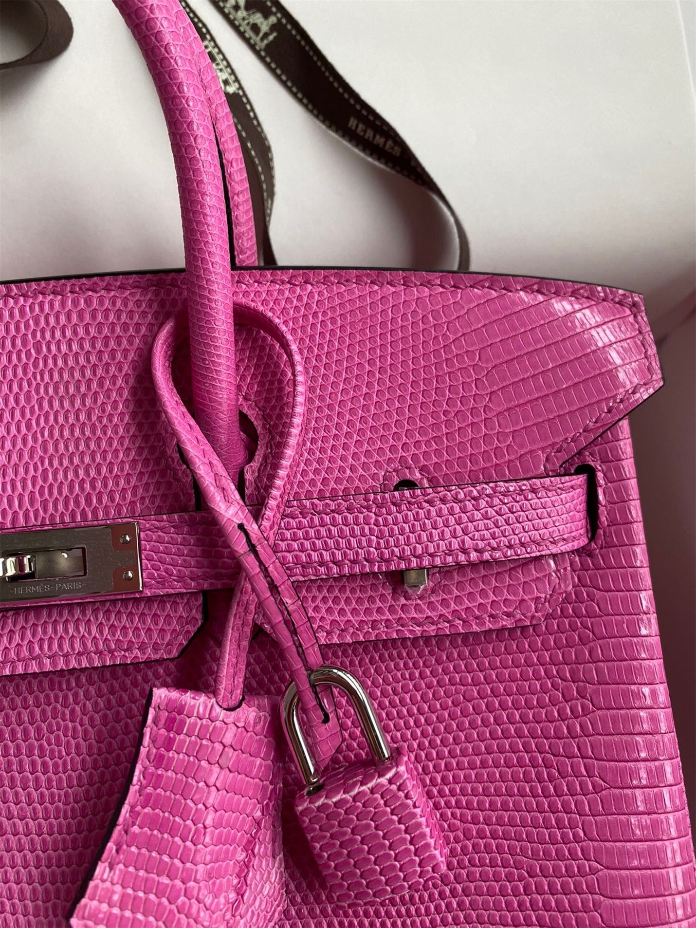 Hermes Birkin 25 Retourne Handmade Bag In Pink Lizard Leather