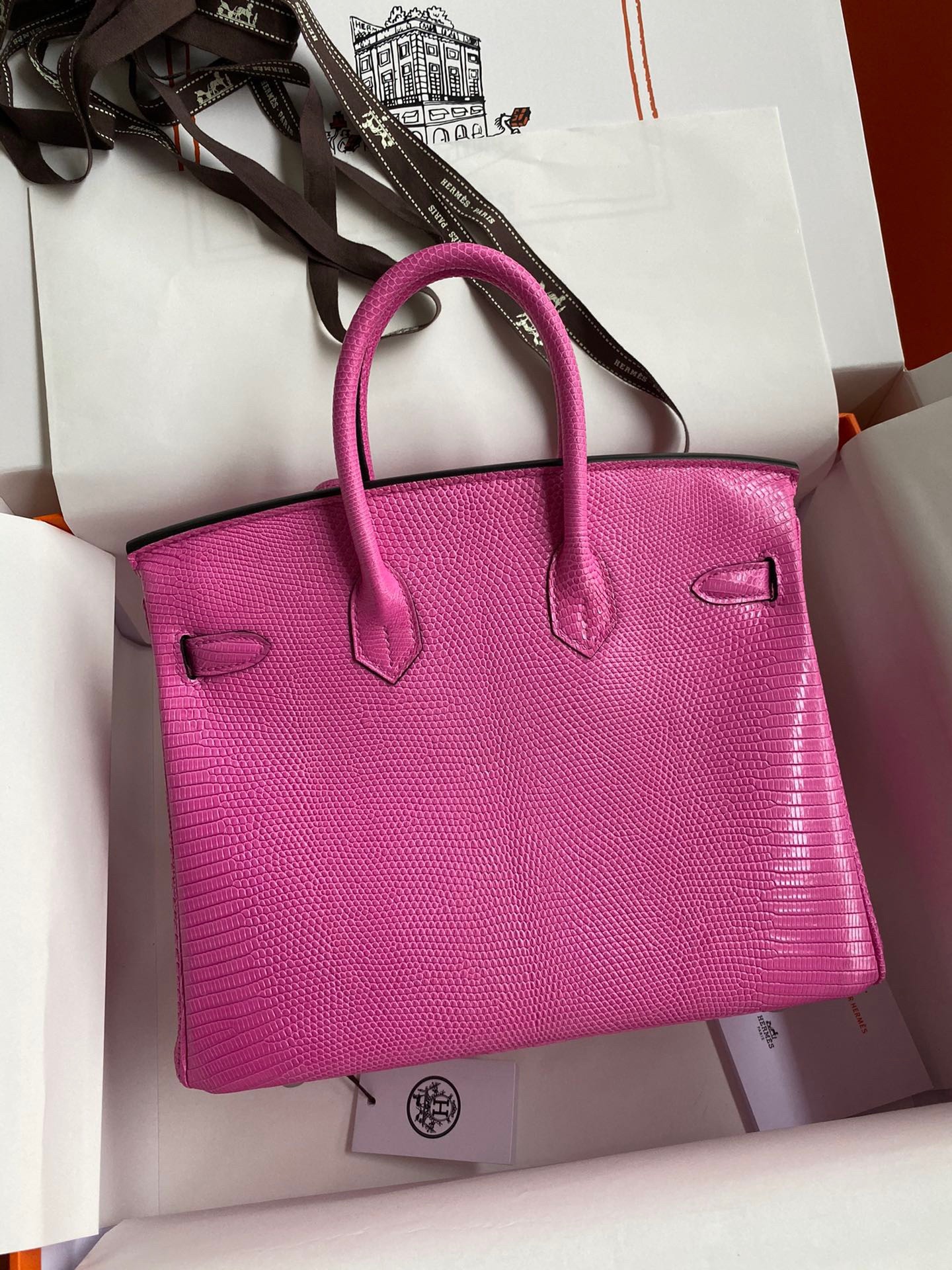 Hermes Birkin 25 Retourne Handmade Bag In Pink Lizard Leather