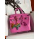 Hermes Birkin 25 Retourne Handmade Bag In Pink Lizard Leather