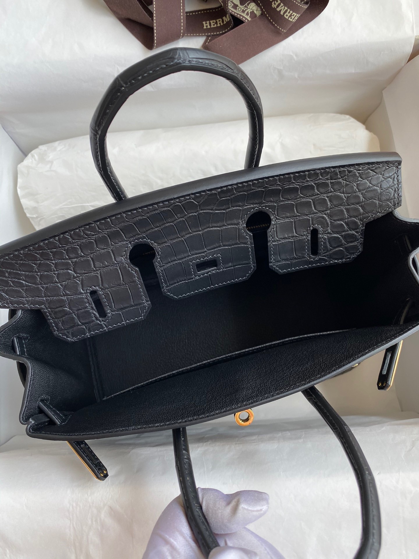 Hermes Birkin 25 Handmade Bag In Black Crocodile Niloticus Matte Skin