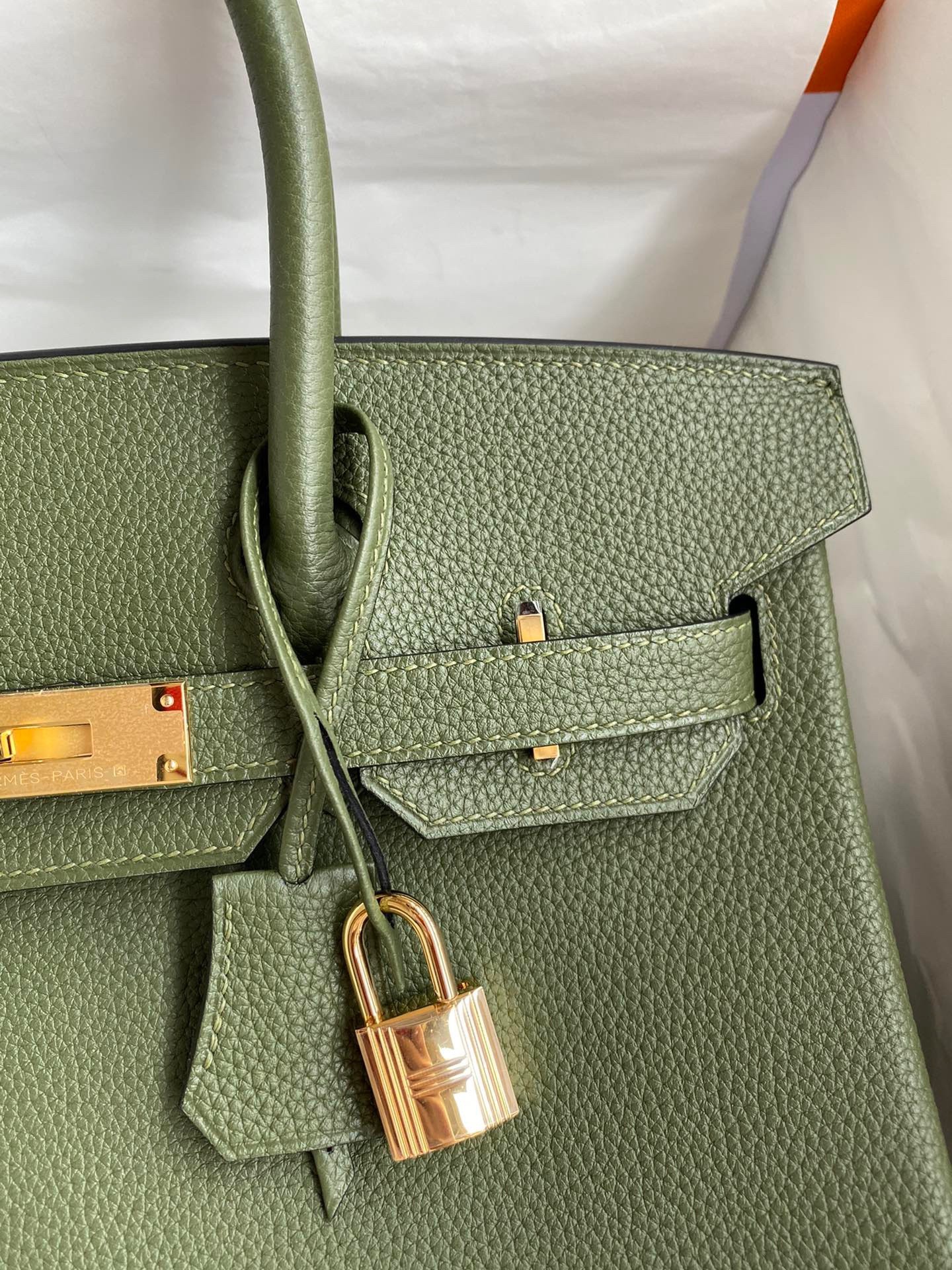 Hermes Birkin 30 Retourne Handmade Bag In Green Clemence Leather