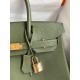 Hermes Birkin 30 Retourne Handmade Bag In Green Clemence Leather