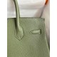 Hermes Birkin 30 Retourne Handmade Bag In Green Clemence Leather