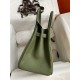 Hermes Birkin 30 Retourne Handmade Bag In Green Clemence Leather