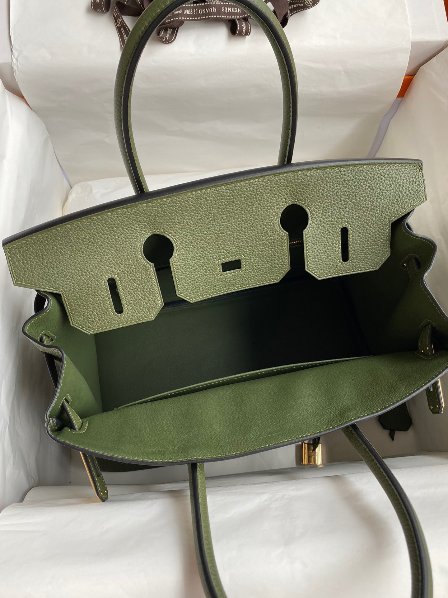 Hermes Birkin 30 Retourne Handmade Bag In Green Clemence Leather