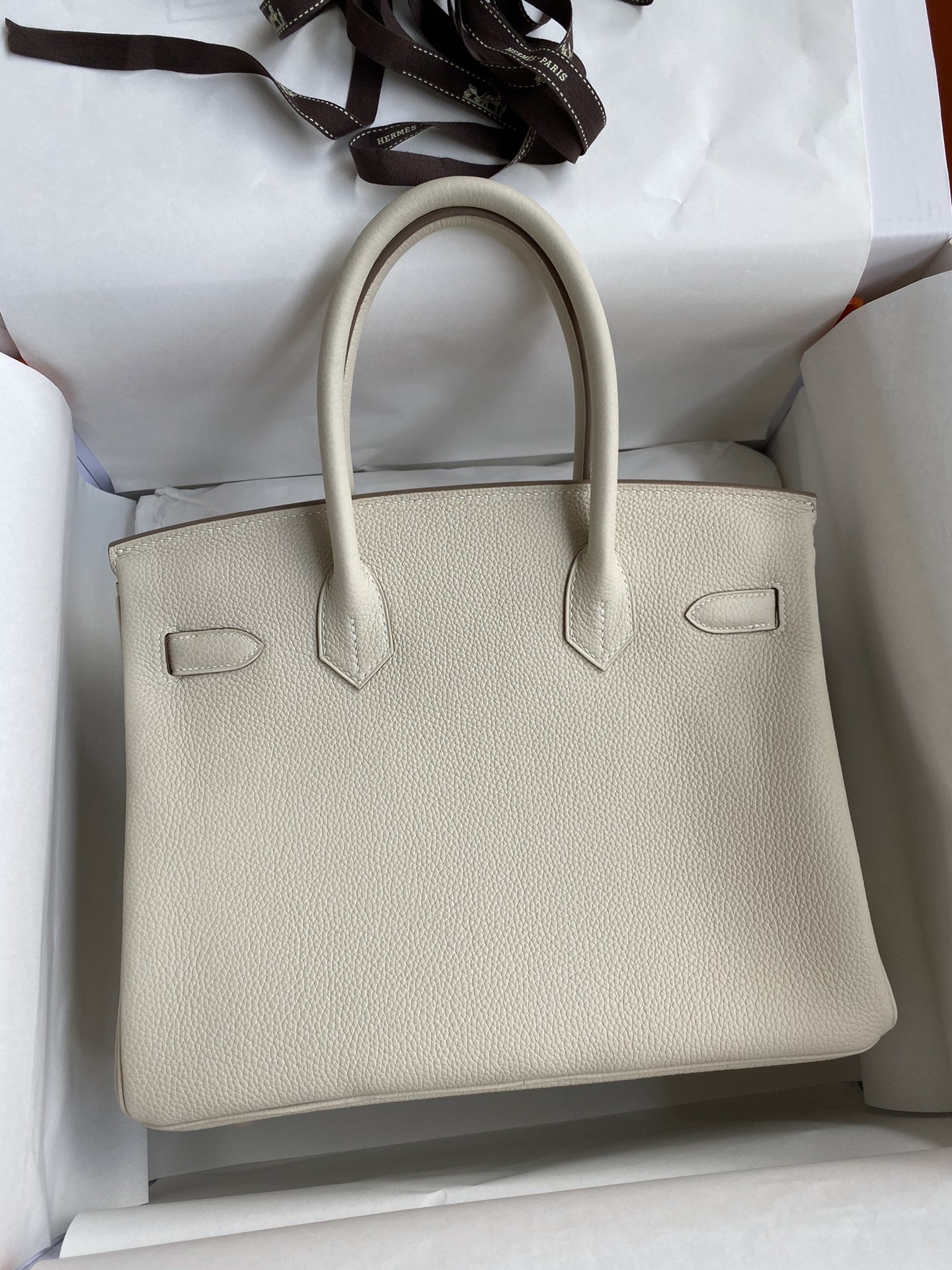 Hermes Birkin 30 Retourne Handmade Bag In Craie Clemence Leather