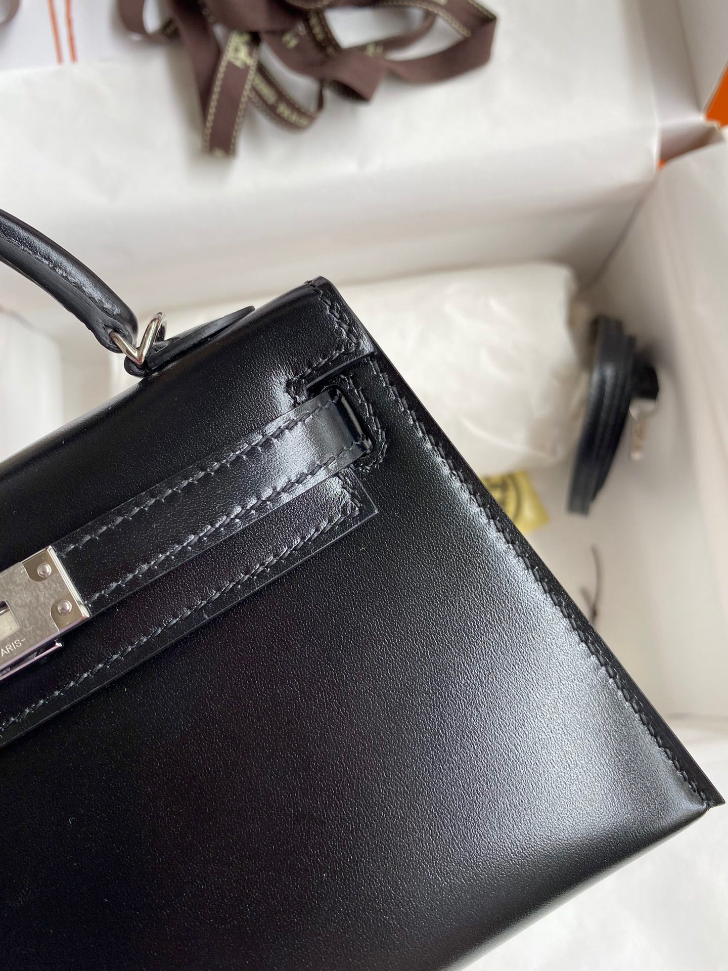 Hermes Kelly Mini II Sellier Handmade Bag In Black Box Calfskin