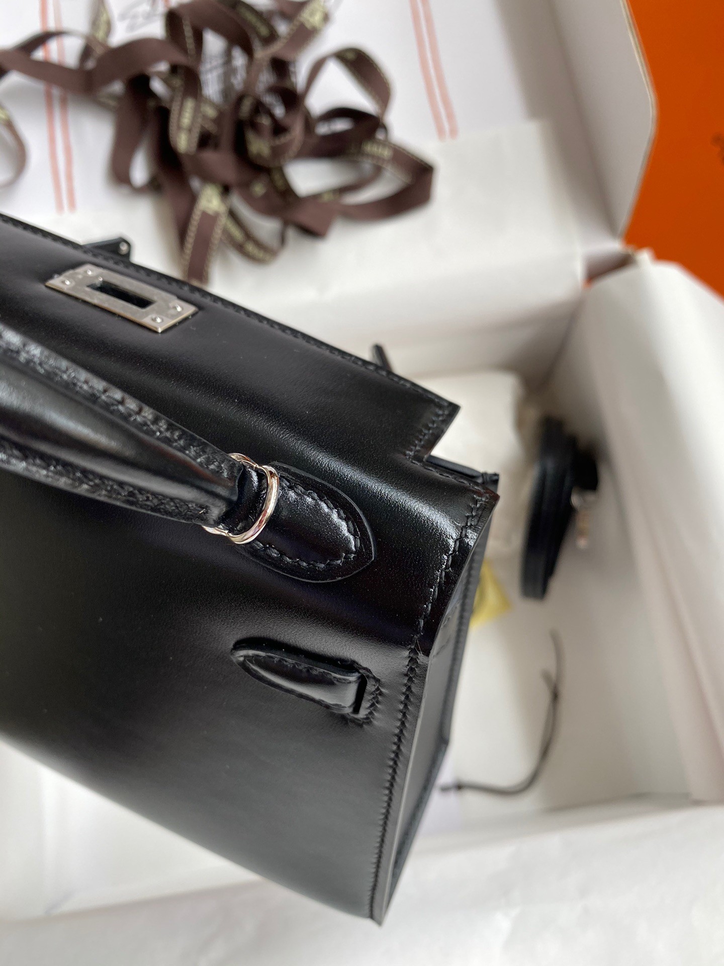 Hermes Kelly Mini II Sellier Handmade Bag In Black Box Calfskin