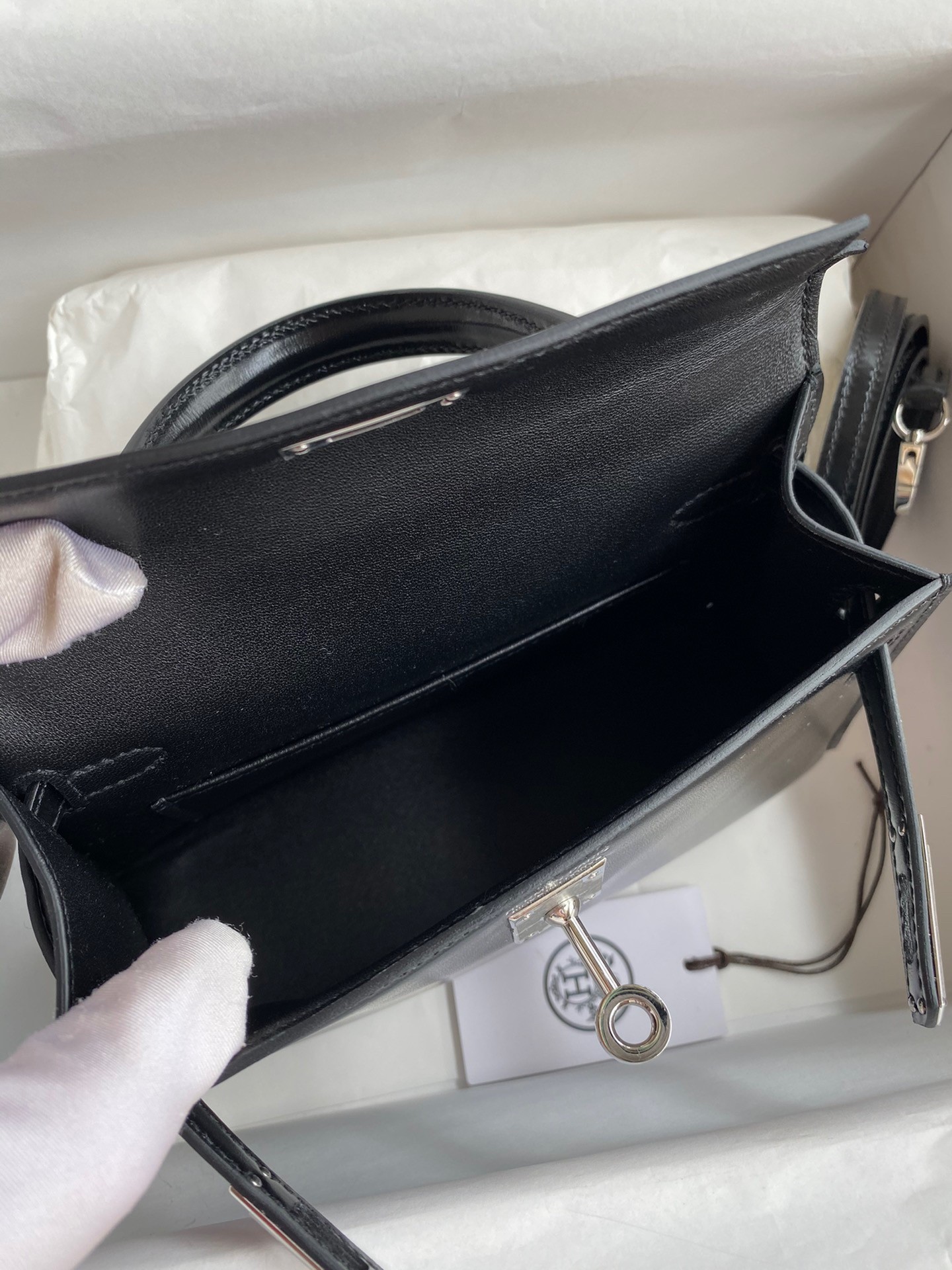 Hermes Kelly Mini II Sellier Handmade Bag In Black Box Calfskin