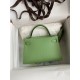 Hermes Kelly Mini II Sellier Handmade Bag In Vert Criquet Chevre Mysore Leather