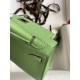 Hermes Kelly Mini II Sellier Handmade Bag In Vert Criquet Chevre Mysore Leather