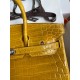 Hermes Birkin 25 Handmade Bag In Yellow Crocodile Niloticus Shiny Skin