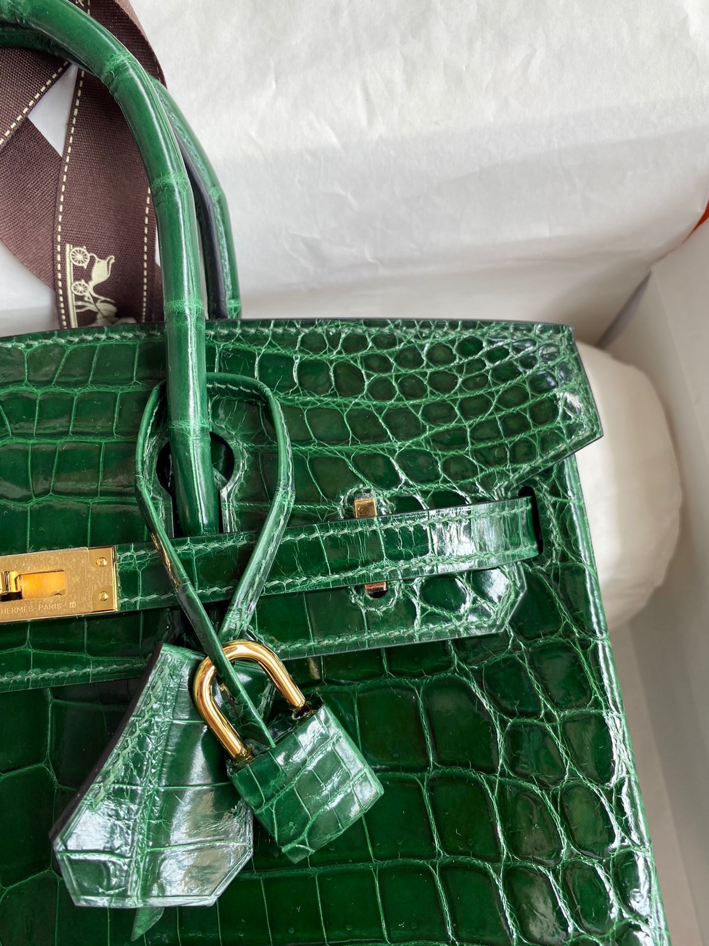 Hermes Birkin 25 Handmade Bag In Malachite Crocodile Niloticus Shiny Skin