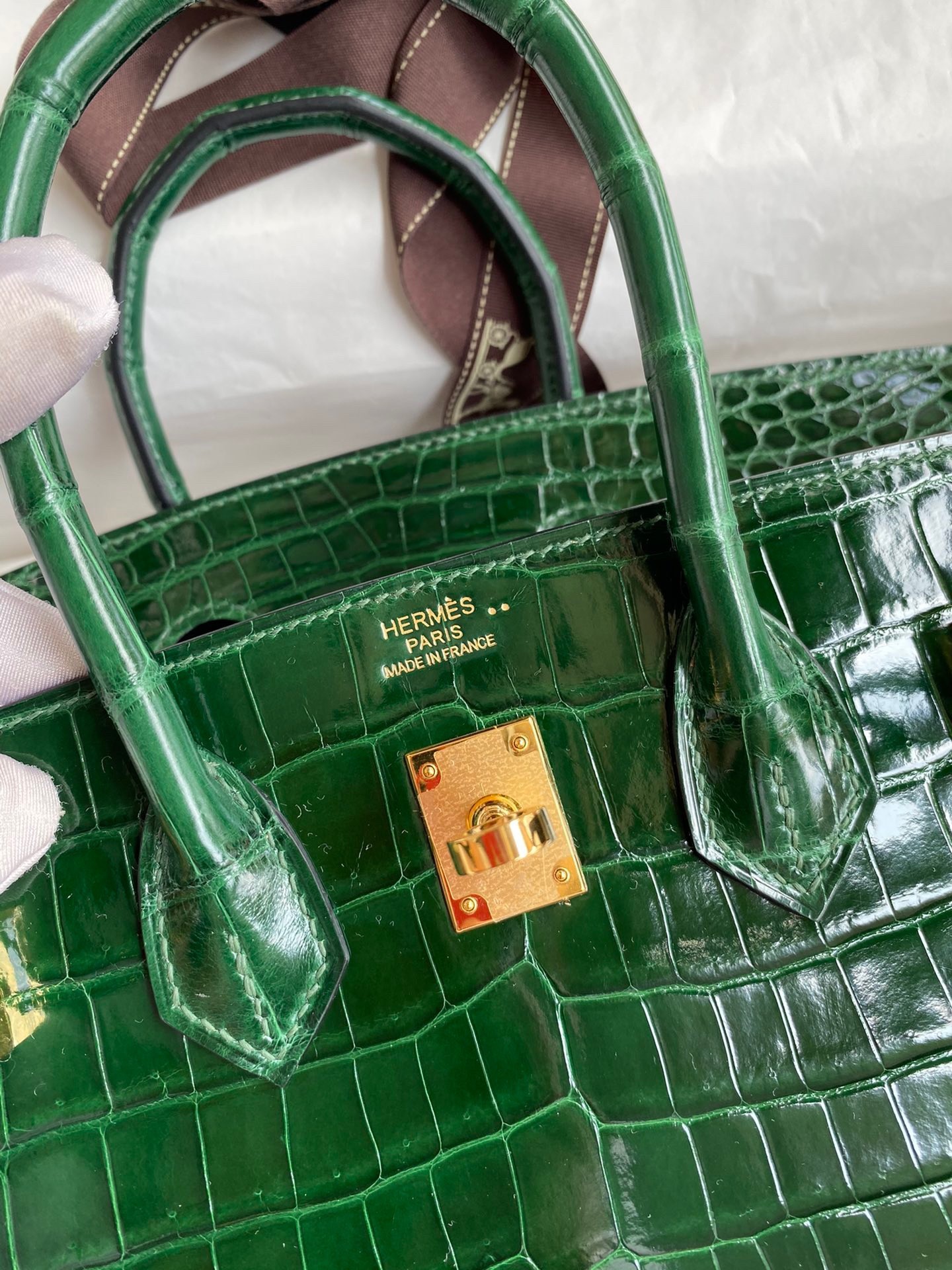 Hermes Birkin 25 Handmade Bag In Malachite Crocodile Niloticus Shiny Skin