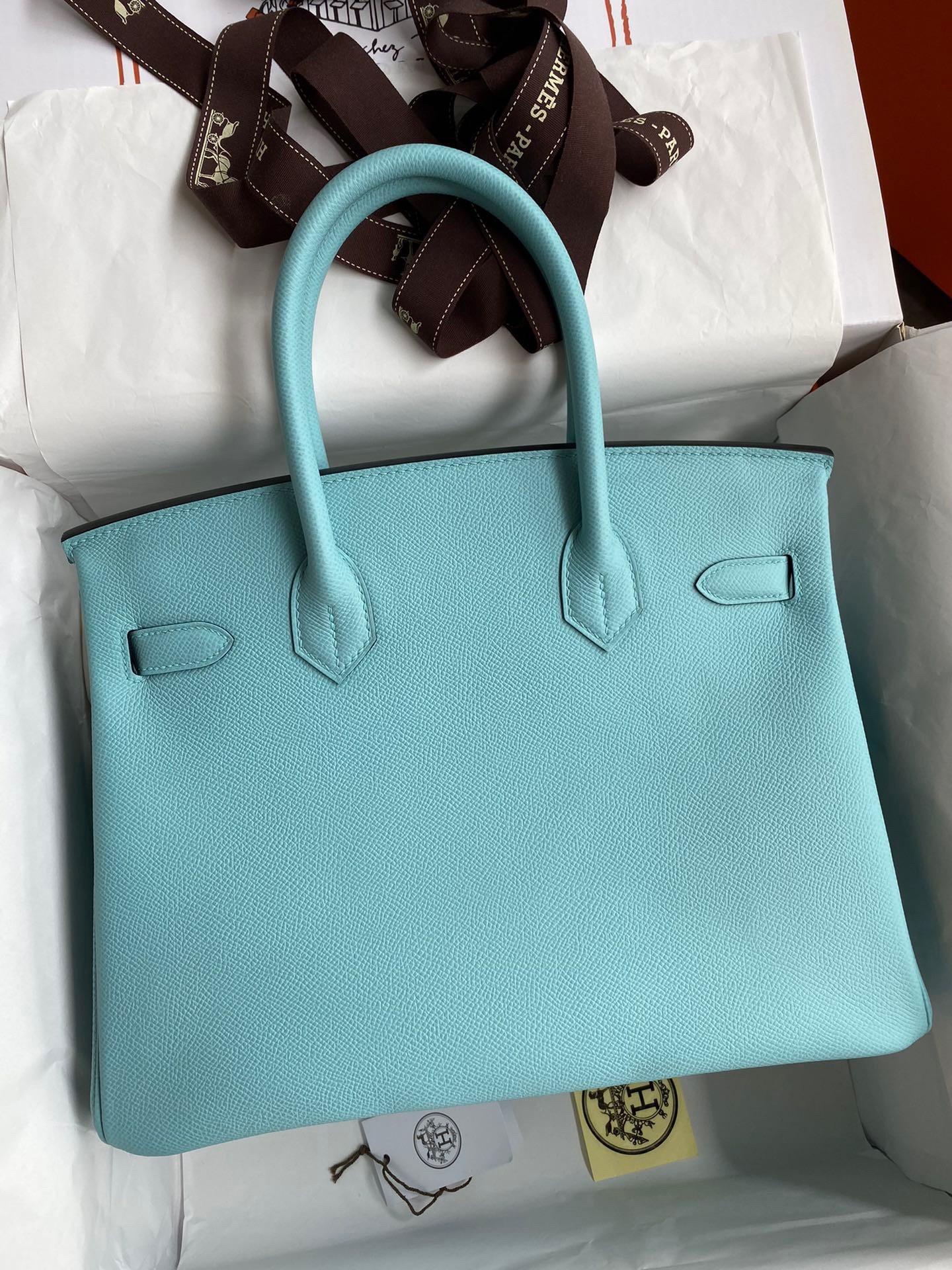 Hermes Birkin 30 Retourne Handmade Bag In Blue Atoll Epsom Calfskin