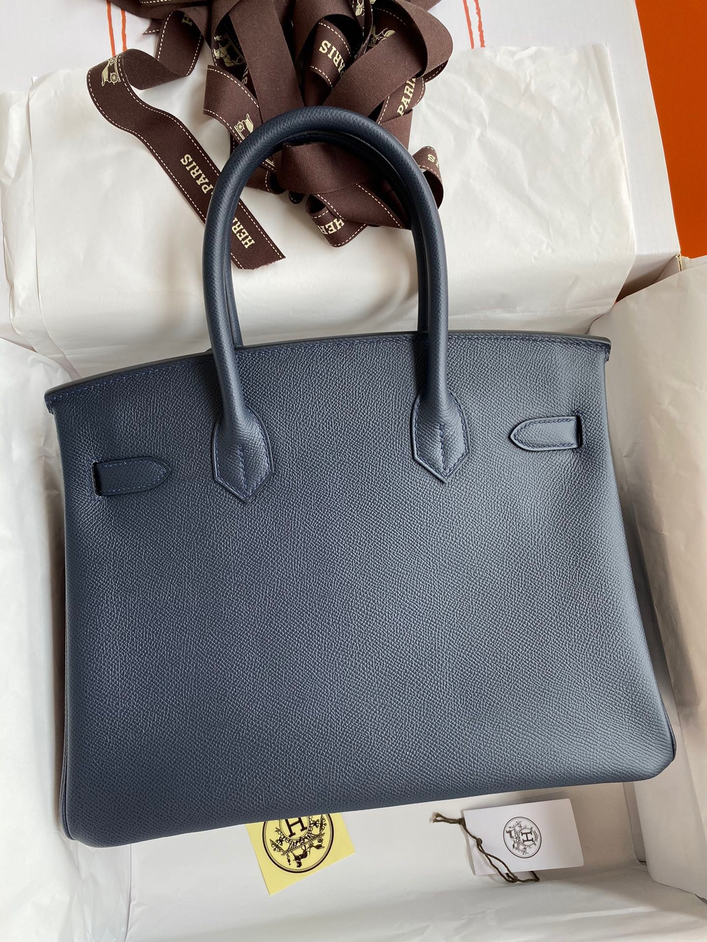 Hermes Birkin 30 Retourne Handmade Bag In Blue Nuit Epsom Calfskin