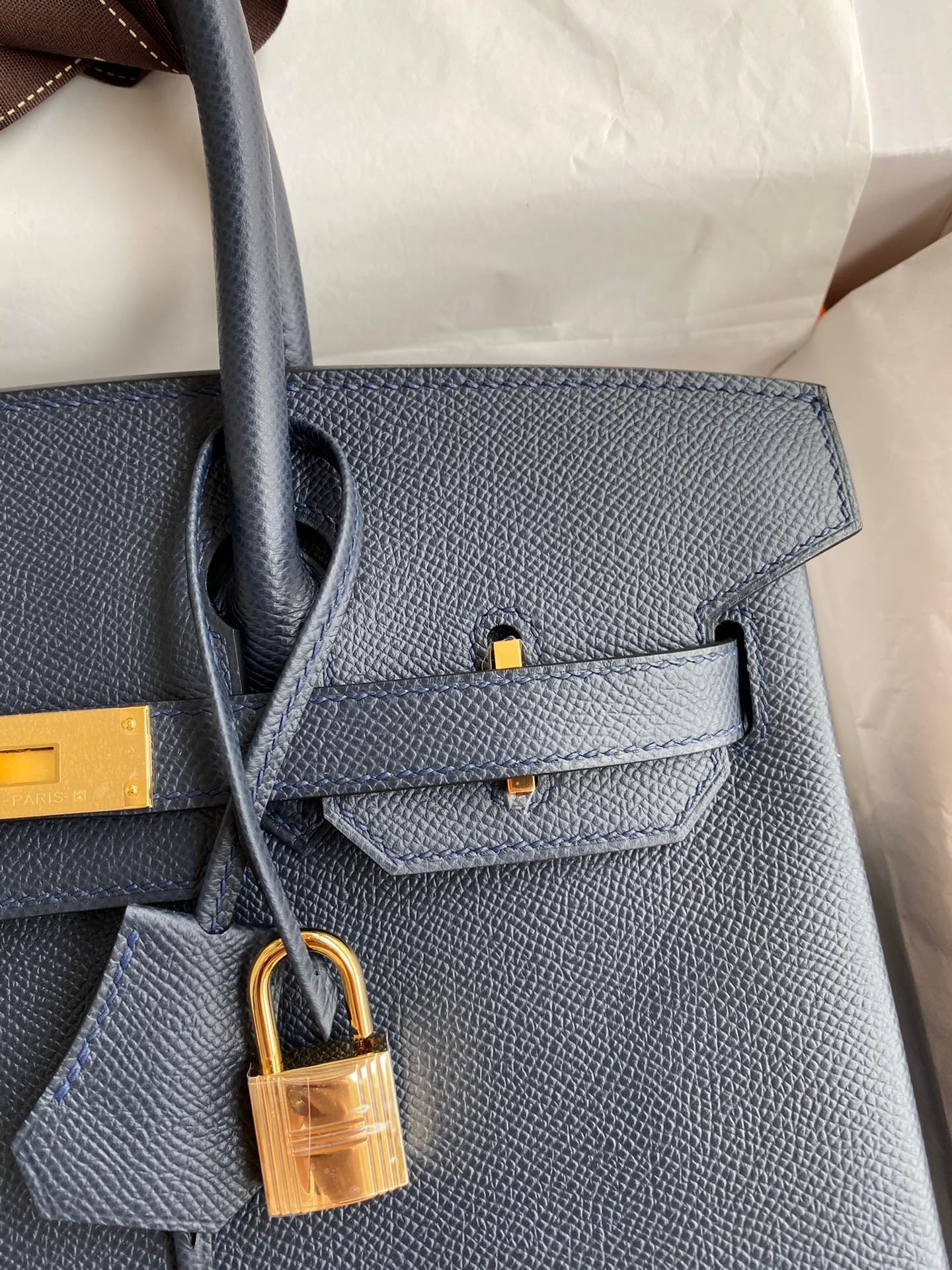 Hermes Birkin 30 Retourne Handmade Bag In Blue Nuit Epsom Calfskin