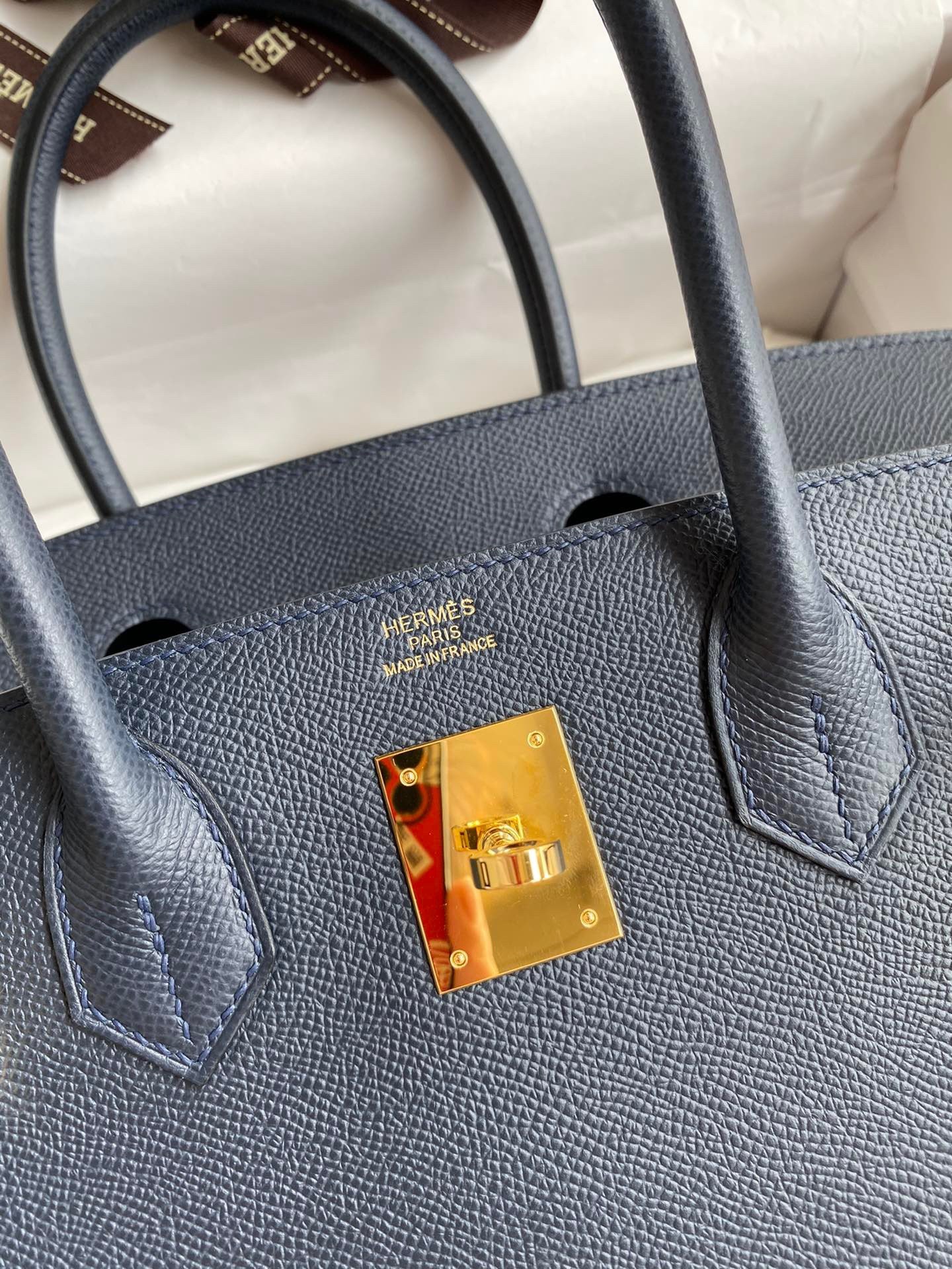 Hermes Birkin 30 Retourne Handmade Bag In Blue Nuit Epsom Calfskin