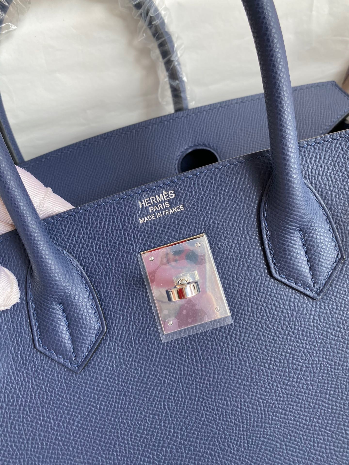 Hermes Birkin 30 Retourne Handmade Bag In Blue Saphir Epsom Calfskin