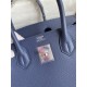 Hermes Birkin 30 Retourne Handmade Bag In Blue Saphir Epsom Calfskin