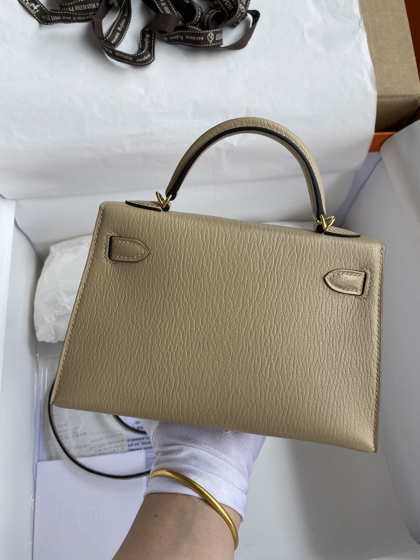 Hermes Kelly Mini II Sellier Handmade Bag In Trench Chevre Mysore Leather