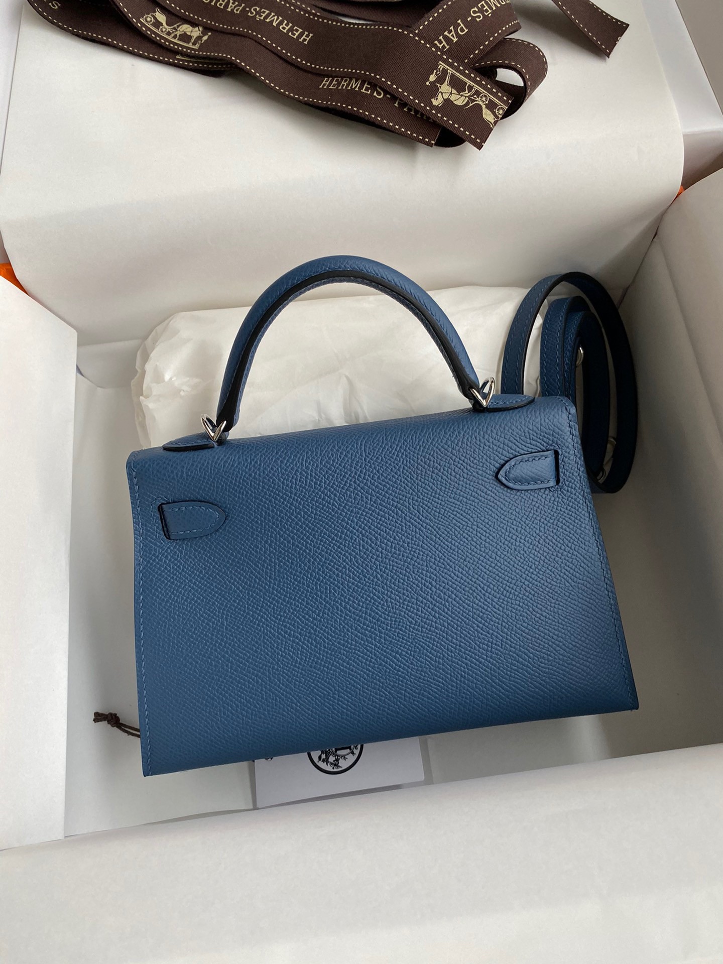 Hermes Kelly Mini II Sellier Handmade Bag In Blue Agate Epsom Calfskin