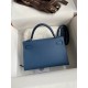 Hermes Kelly Mini II Sellier Handmade Bag In Blue Agate Epsom Calfskin