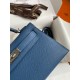 Hermes Kelly Mini II Sellier Handmade Bag In Blue Agate Epsom Calfskin