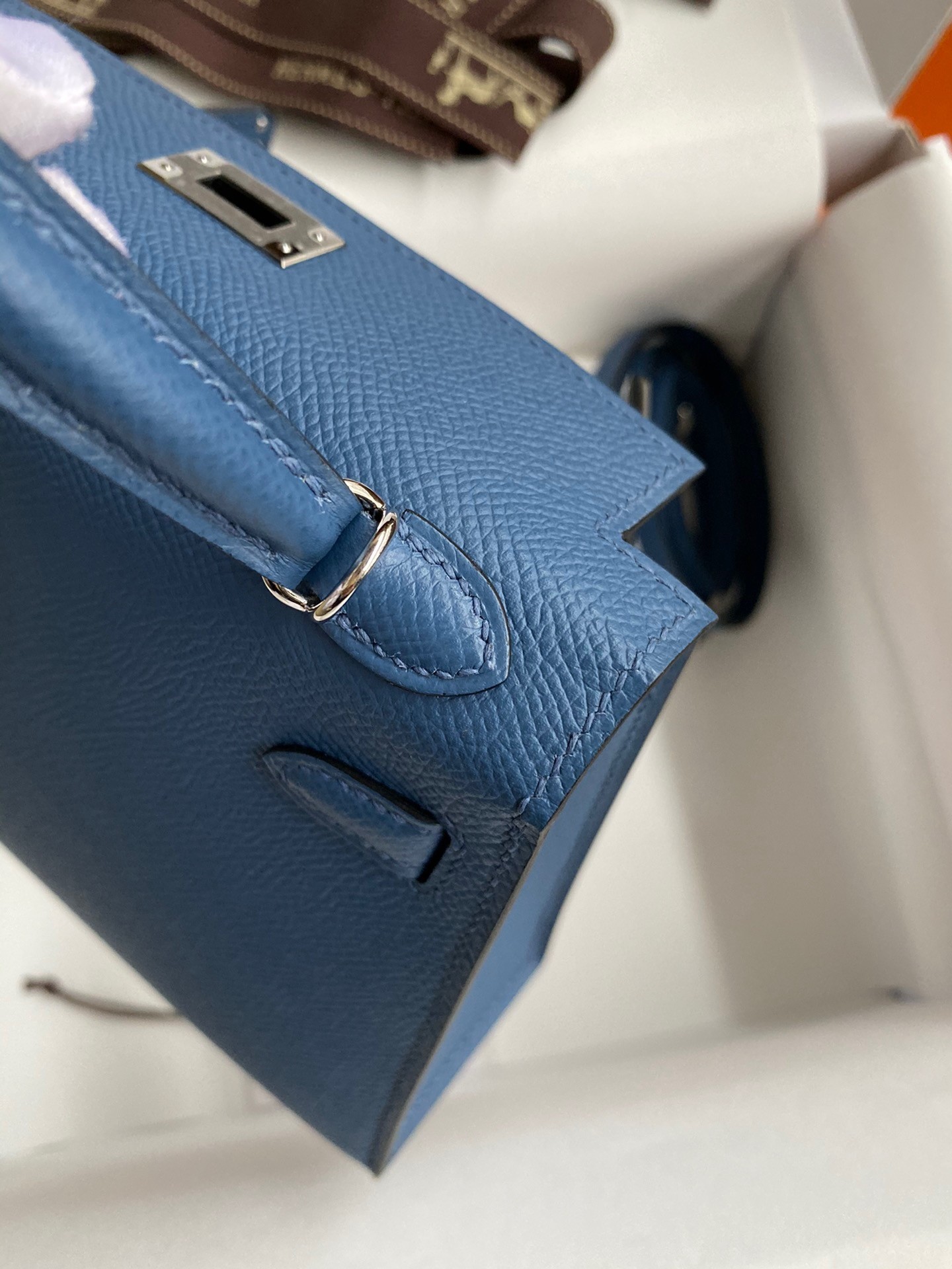 Hermes Kelly Mini II Sellier Handmade Bag In Blue Agate Epsom Calfskin