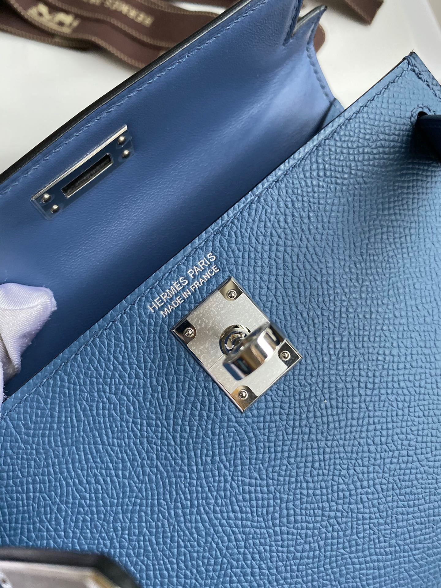 Hermes Kelly Mini II Sellier Handmade Bag In Blue Agate Epsom Calfskin