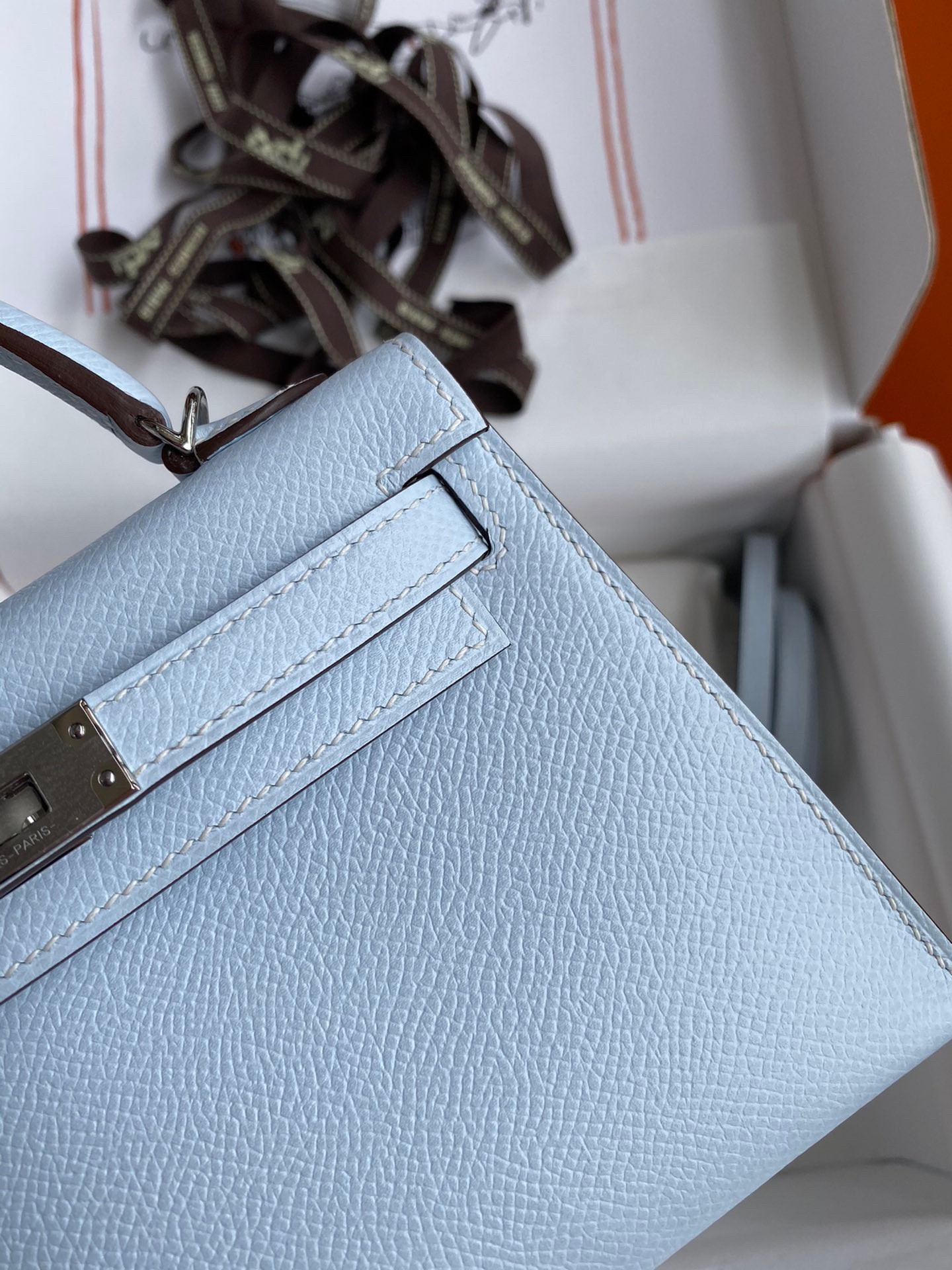 Hermes Kelly Mini II Sellier Handmade Bag In Blue Brume Epsom Calfskin